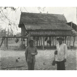 Indochina: Pile Dwelling - Stilt House / Laos? Vietnam? (Vintage Stereo Glass Plate ~1920s/1930s)