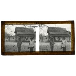 Indochina: Pile Dwelling - Stilt House / Laos? Vietnam? (Vintage Stereo Glass Plate ~1920s/1930s)