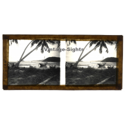 Sangean / Indonesia: Beach - Pinisi Boat (Vintage Stereo Glass Plate ~1920s/1930s)