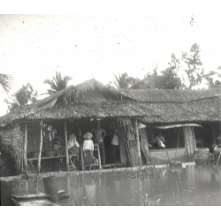 Thu Duc / Vietnam: Indigenous On Porch Of Waterside Home (Vintage Stereo Glass Plate ~1920s/1930s)