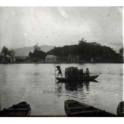 Vha Trang / Vietnam: Sunset On River - Sampan (Vintage Stereo Glass Plate ~1920s/1930s)