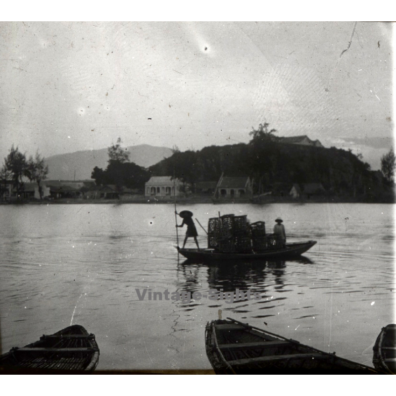 Vha Trang / Vietnam: Sunset On River - Sampan (Vintage Stereo Glass Plate ~1920s/1930s) Vha Trang / Vietnam: Sunset On River - Sampan (Vintage Stereo Glass Plate ~1920s/1930s)