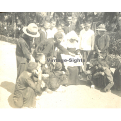 Indochina: Missionary Sister With Group Of Indigenous (Vintage Stereo Glass Plate ~1920s/1930s)