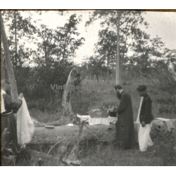 Indochina: French Missionaries Hold Mass In Forest (Vintage Stereo Glass Plate ~1920s/1930s)