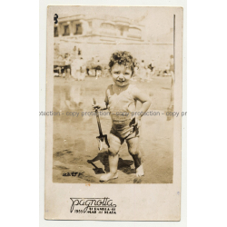 Studio Pagnotta: Baby Boy W. Sand Shovel - Playa Mar De Plata 1935 (Vintage Photo PC)