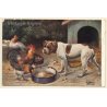 English Bulldog & Chicken / Dogs (Vintage PC 1928)
