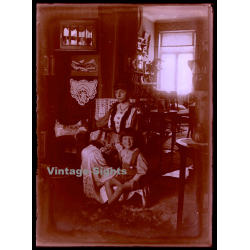 Portrait Of Mother & Son In Living Room / Victorian Era (Vintage Glass Plate Negative ~1910s)