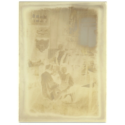 Portrait Of Mother & Son In Living Room / Victorian Era (Vintage Glass Plate Negative ~1910s)