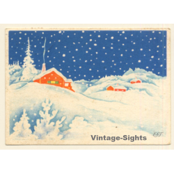 God Jul - Merry Christmas / Snow Landscape (Vintage Artist PC 1930s)