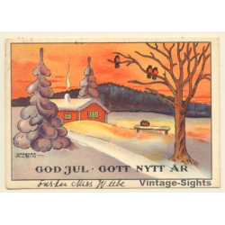 God Jul Gott Nytt Ar - Merry Christmas / Snow Landscape (Vintage Artist PC 1930s)