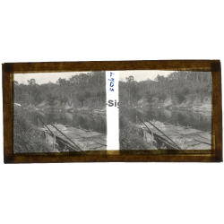 Laos: Bamboo Hut On Rivershore (Vintage Stereo Glass Plate ~1920s/1930s)