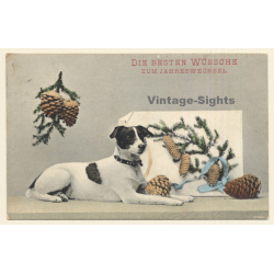 Terrier Dog Wishes Happy New Year (Vintage PC 1907)