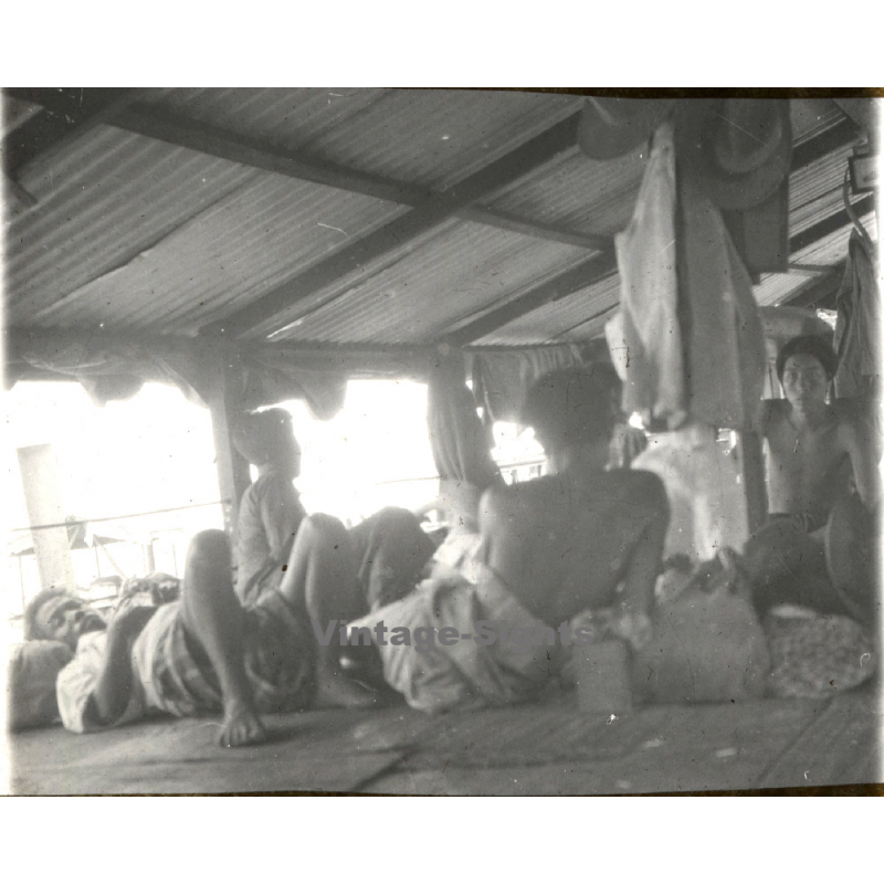 Siam: Sur La Chaloupe / Indigenous On Boat (Vintage Stereo Glass Plate ~1920s/1930s)