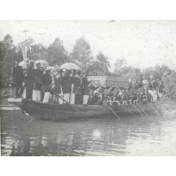 Indochina: Missionary Ceremony On Large Boat  (Vintage Glass Plate ~1920s/1930s)