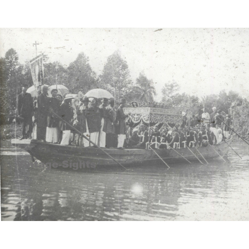 Indochina: Missionary Ceremony On Large Boat (Vintage Glass Plate ~1920s/1930s) Indochina: Missionary Ceremony On Large Boat (Vintage Glass Plate ~1920s/1930s)