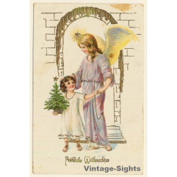Fröhliche Weinachten / Merry Xmas - Glitter Angels (Vintage PC 1916)