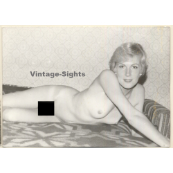Erotic Study: Slim Shorthaired Nude On Couch / Wallpaper (Vintage Photo GDR ~1970s/1980s)