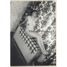 Erotic Study: Darkhaired Nude On Radiator / Wallpaper (Vintage Photo GDR ~1970s/1980s)