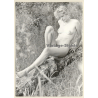 Erotic Study: Slim Natural Nude In Forest*6 / Sitting On Tree Trunk (Vintage Photo GDR ~1970s/1980s)