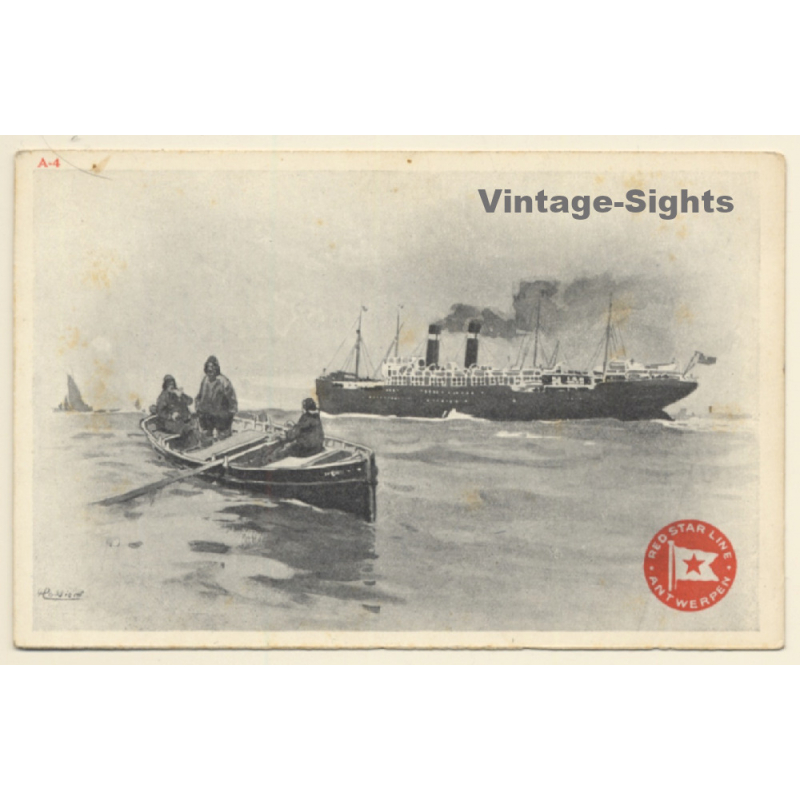 Red Star Line: Antwerpen / Steamer - Row Boat (Vintage PC ~1910s/1920s)