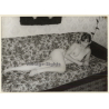 Erotic Study: Slim Leggy Nude On Flowered Couch / Wallaper (Vintage Photo GDR ~1970s/1980s)