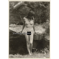 Erotic Study: Slim Longhaired Nude Leaning Against Rock*2 (Vintage Photo GDR ~1970s/1980s)