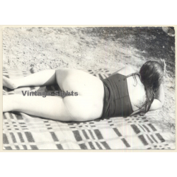 Erotic Study:  Rear View Of Semi Nude Female On Picnic Blanket (Vintage Photo GDR ~1970s/1980s)