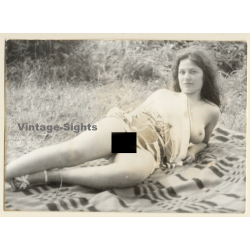 Erotic Study: Longhaired Semi Nude On Picnic Blanket (Vintage Photo GDR ~1970s/1980s)
