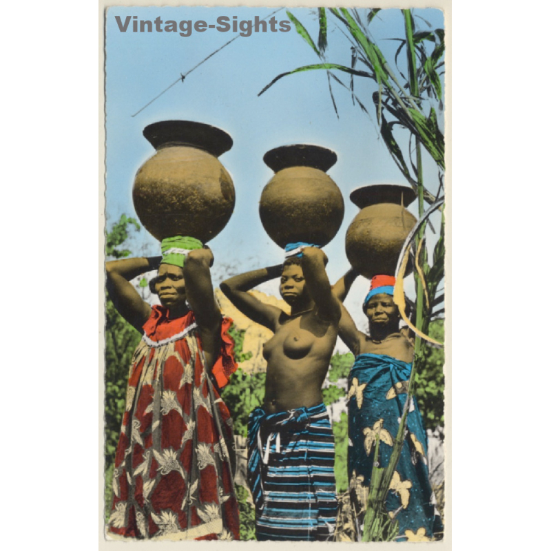 Africa: Porteuses D'Eau / Topless Native Females - Ethnic (Vintage RPPC Hoa-Qui)