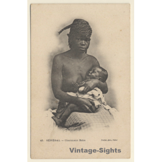 Senegal: Charmant Bébé / Native Topless Woman & Baby (Vintage PC 1900s)