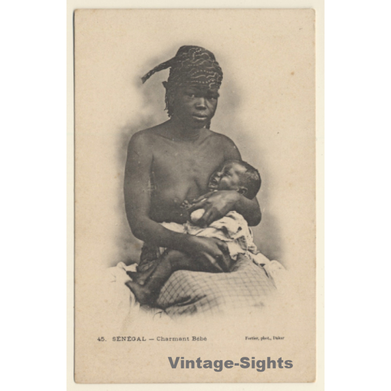 Senegal: Charmant Bébé / Native Topless Woman & Baby (Vintage PC 1900s)