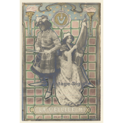 Art Nouveau: La Veillee / Les Vitraux - Glass Art (Vintage RPPC 1900s)