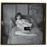 Erotic Study: Brunette Nude Lingering On Bed*2 (Vintage Contact Sheet Photo 1970s/1980s)