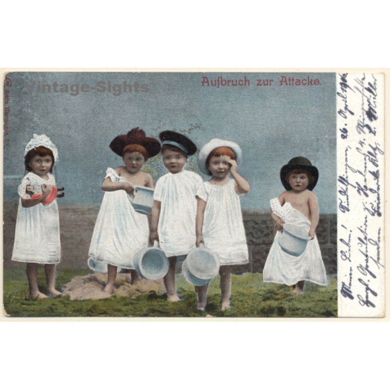 Aufbruch Zur Attacke - Kinder mit Nachttopf / Kids With Chamber Pots (Vintage PC 1906)