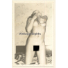 Erotic Study: Slim Natural Nude Kneeling On Bed (Vintage Photo ~1960s)