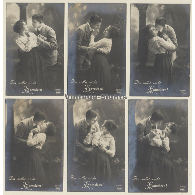 Du Sollst Nicht Hamstern / Romance - Couple In Love (Set Of 6 Vintage RPPCs 1910s) Du Sollst Nicht Hamstern / Romance - Couple In Love (Set Of 6 Vintage RPPCs 1910s)