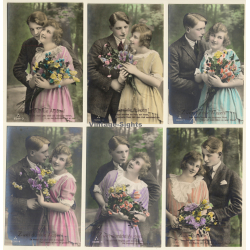 Zwei Dunkle Augen! / Romance - Couple In Love - Kitsch (Set Of 6 Vintage RPPCs 1910s)