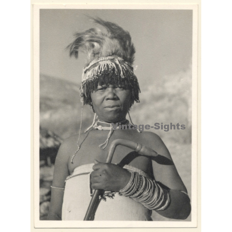 African Woman In Ceremonial Tribal Outfit - Headdress  / Ethnic (Vintage Photo 1940s/1950s)