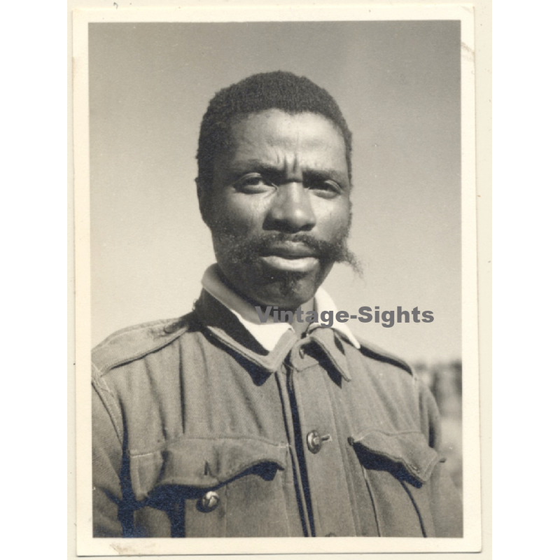 Portrait Of African Man With Big Moustache / Ethnic (Vintage Photo 1940s/1950s)