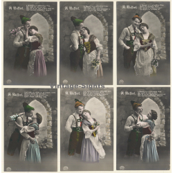 A Busserl / Romance - Kissing Couple - Kitsch (Set Of 6 Vintage RPPCs 1910s)