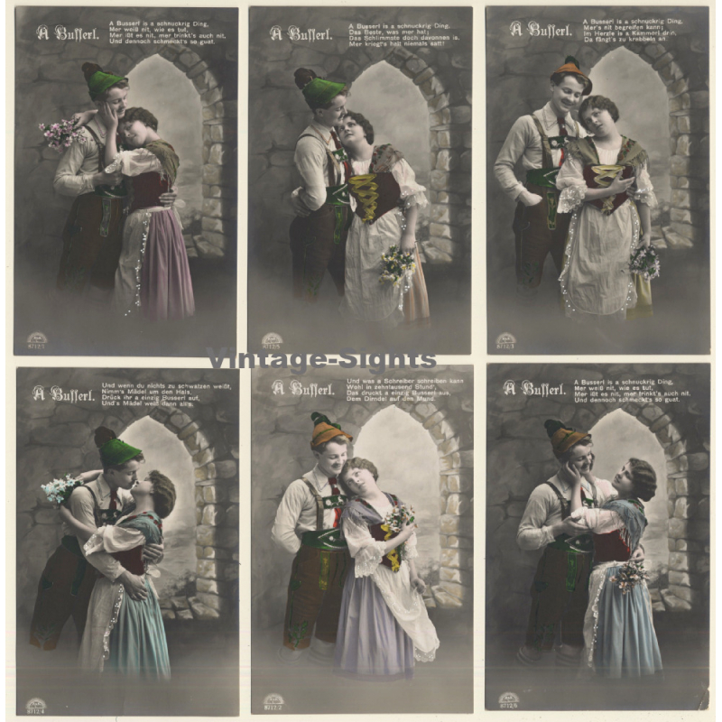 A Busserl / Romance - Kissing Couple - Kitsch (Set Of 6 Vintage RPPCs 1910s) A Busserl / Romance - Kissing Couple - Kitsch (Set Of 6 Vintage RPPCs 1910s)