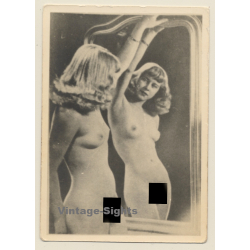 Erotic Study: Slim Blonde Nude Looks At Herself In Mirror (Vintage 2nd Gen. Photo ~1940s/1950s)