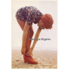 Slim Female Closing Shoes On Beach / Short Dress - Turban (Large Vintage Photo 1980s WOLFGANG KLEIN)