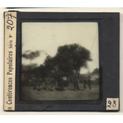 China: 8 Men Carrying Palanquin / Sedan Chair (Vintage Glass Plate ~1900s/1910s)