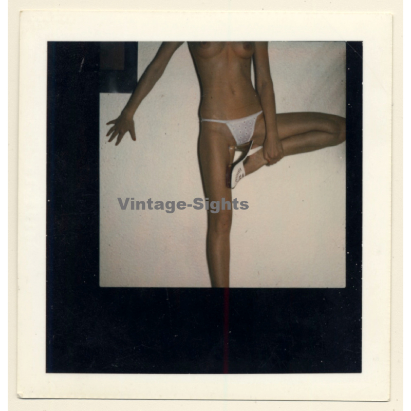 Topless Model - White Panties - Stilettos (Vintage Polaroid Test Shot WOLFGANG KLEIN 1980s)