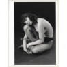 Artistic Erotic Nude Study: Crouched Woman Looks At Camera (Vintage Photo France 1980s)