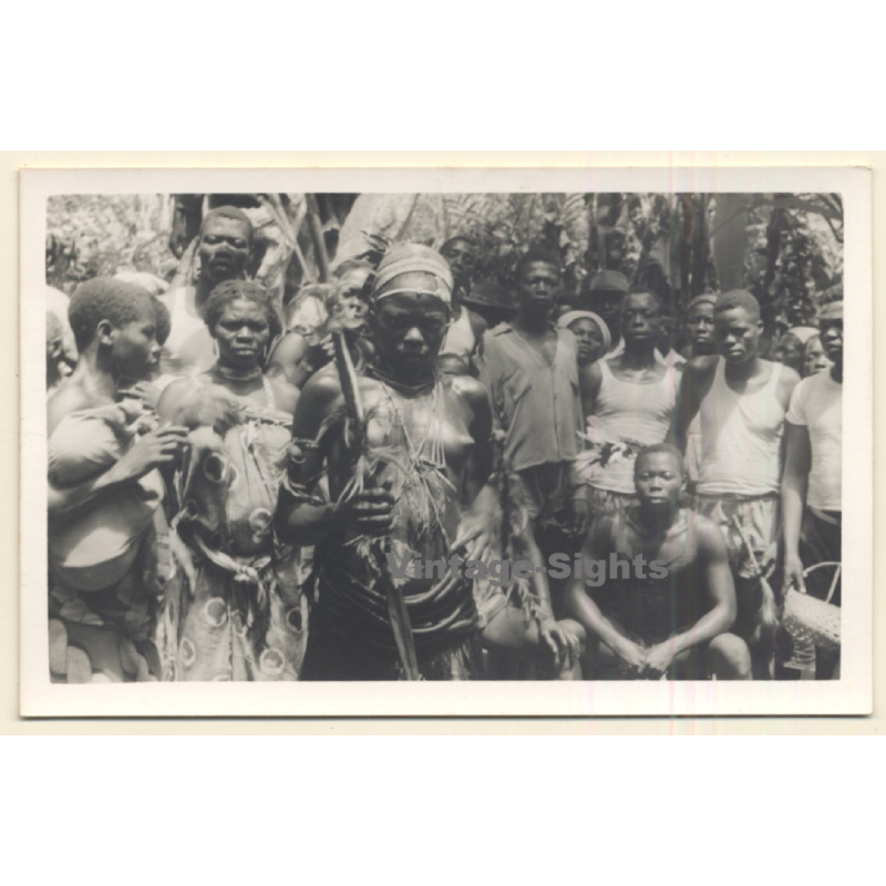 Africa / Congo?: Female Warrior With Spear At Tribal Gathering (Vintage Photo ~1940s/1950s)
