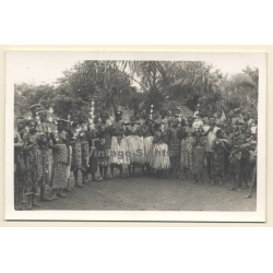Africa / Congo?: Large Group Of Native Tribe Members / Ceremonial Outift (Vintage Photo ~1940s/1950s)