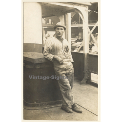 Great Take Of Handsome French Worker In Factory / Gay INT (Vintage RPPC 1910s/1920s)