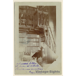 Impressive 2 Story Library With Ladder (Vintage RPPC 1904)